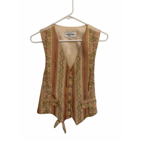 Casual Corner Women's Medium Ivory Pink V-Neck Tie Back Sleeveless Vest - Picture 2 of 10